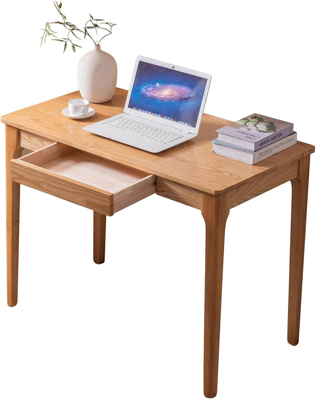 Solid Wood Home Office Desk with Drawers for Small Spaces & Gaming Study Bedroom Wood Color 31.5-Inch Zevon
