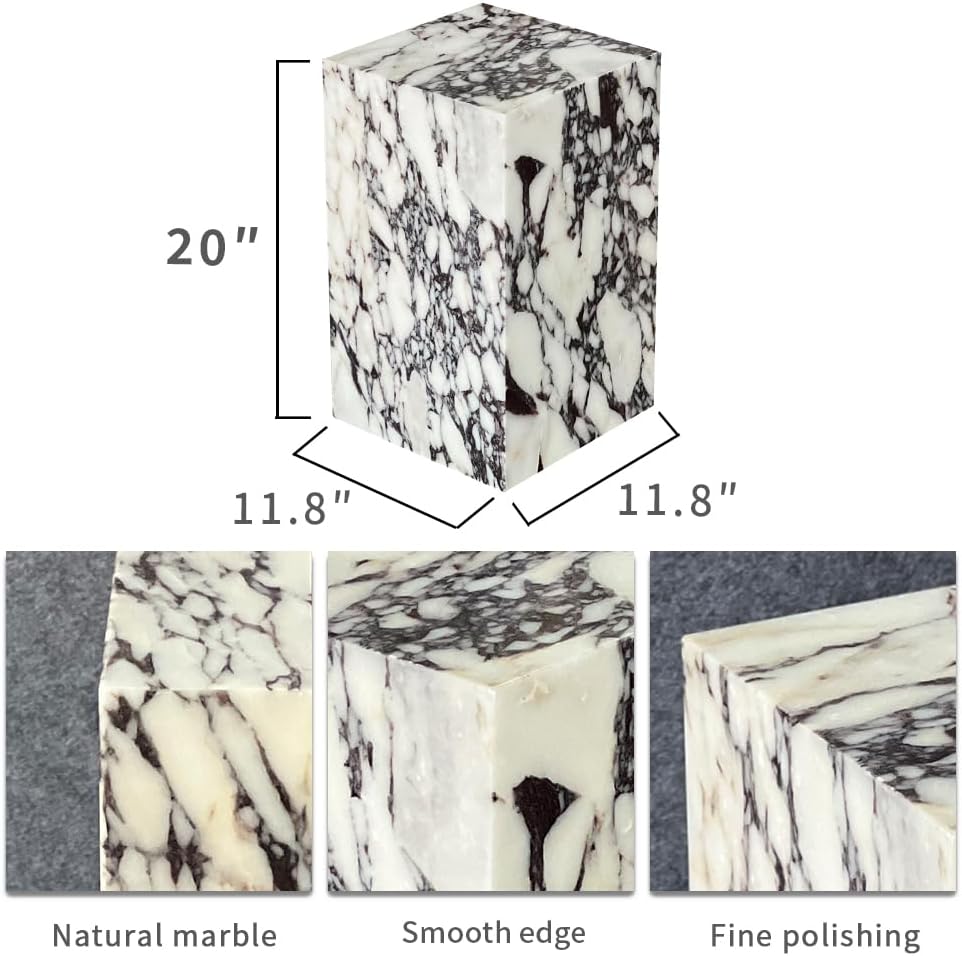 Luxury Calacatta Viola Marble Square Side End Table for Modern Sofa & Bed Living Room Bedroom Zevon