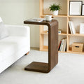 Rustic Walnut C-Shaped Wooden Narrow Side End Table for Couch Sofa & Living Room Zevon