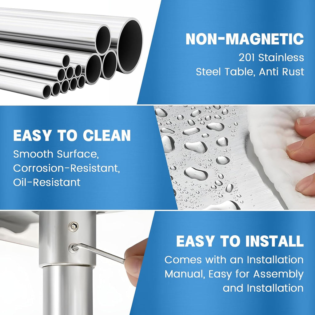 18x24-Inch Stainless Steel Commercial Kitchen Prep & Work Table with Adjustable Undershelf NSF Zevon
