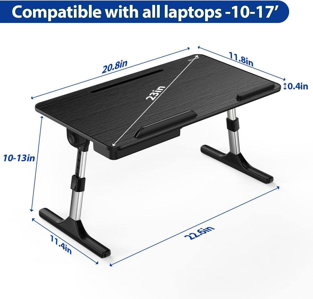 LT05 Adjustable Portable Laptop Lap Desk Foldable Standing Bed Tray for Sofa Reading & Writing Medium Black Zevon
