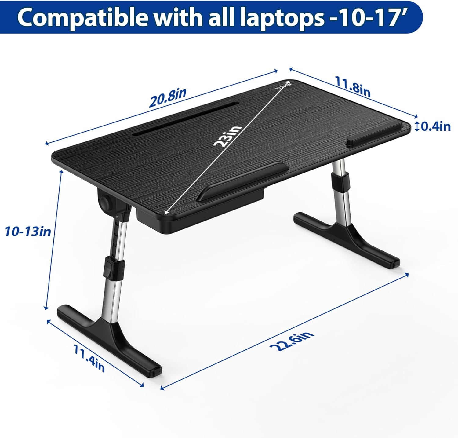 LT05 Adjustable Portable Laptop Lap Desk Foldable Standing Bed Tray for Sofa Reading & Writing Medium Black Zevon