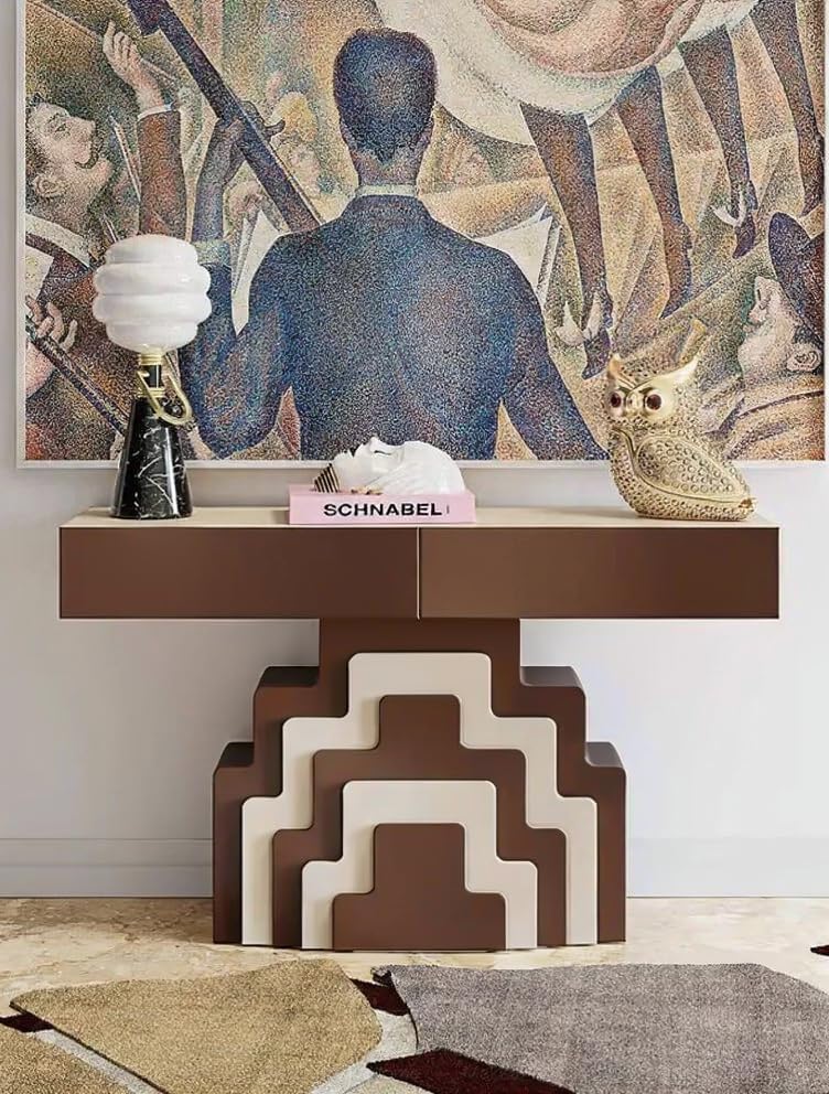 Modern Artistic Vintage-Style Entryway Console Table with Geometric Base for Hallway & Living Room Zevon
