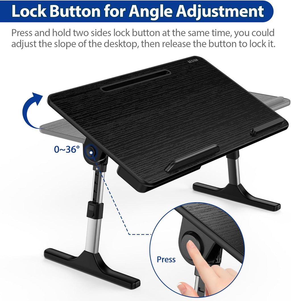 LT05 Adjustable Portable Laptop Lap Desk Foldable Standing Bed Tray for Sofa Reading & Writing Medium Black Zevon