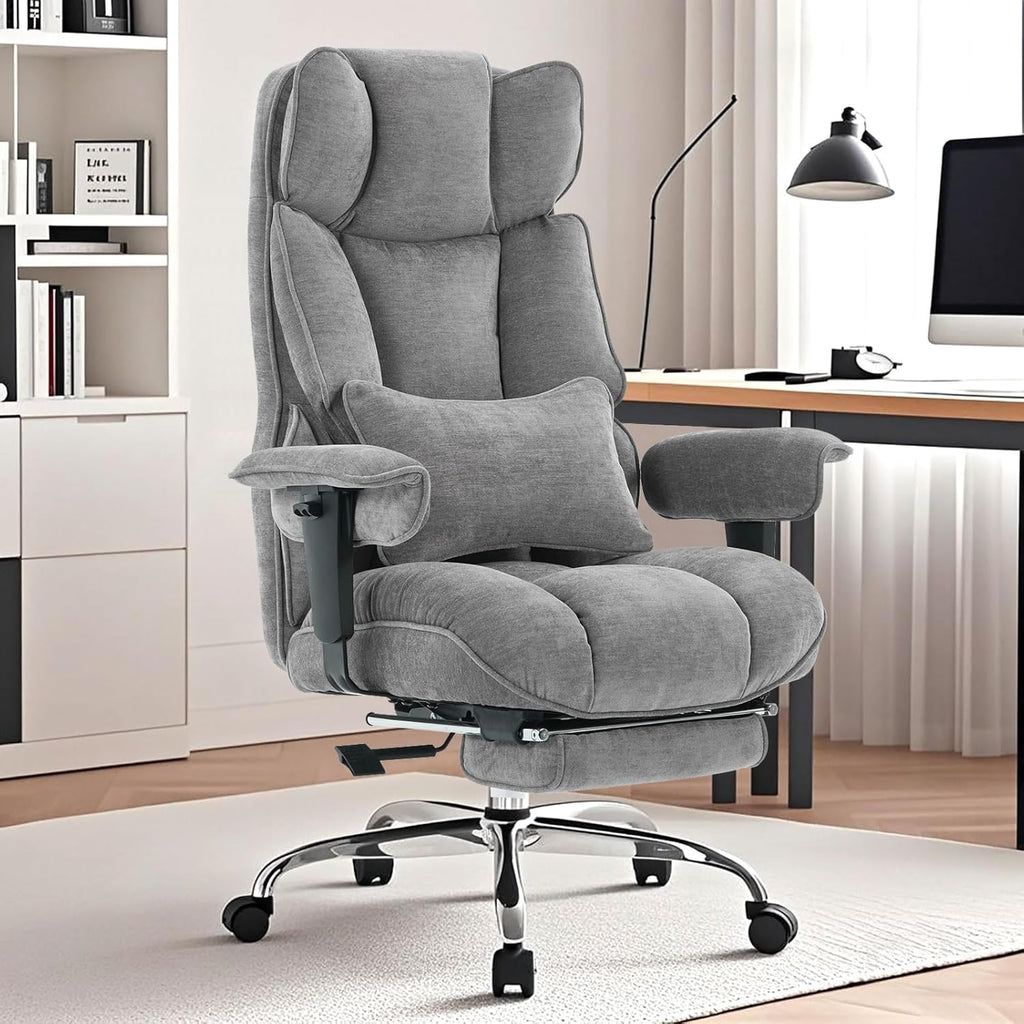 Efomao Executive Fabric Office Chair with Footrest Soft-Cushioned Big & Tall Computer Desk Chair Grey Zevon