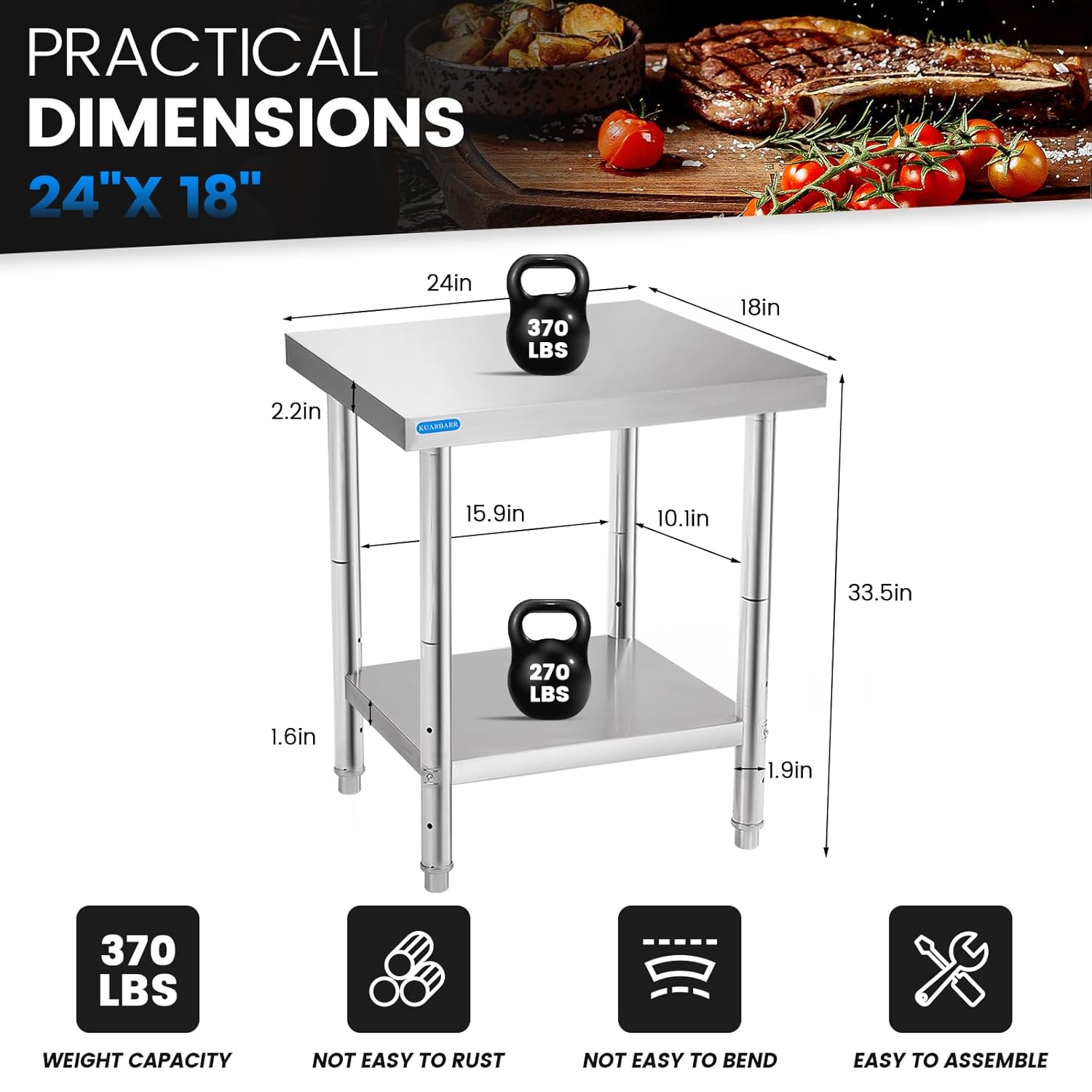 18x24-Inch Stainless Steel Commercial Kitchen Prep & Work Table with Adjustable Undershelf NSF Zevon