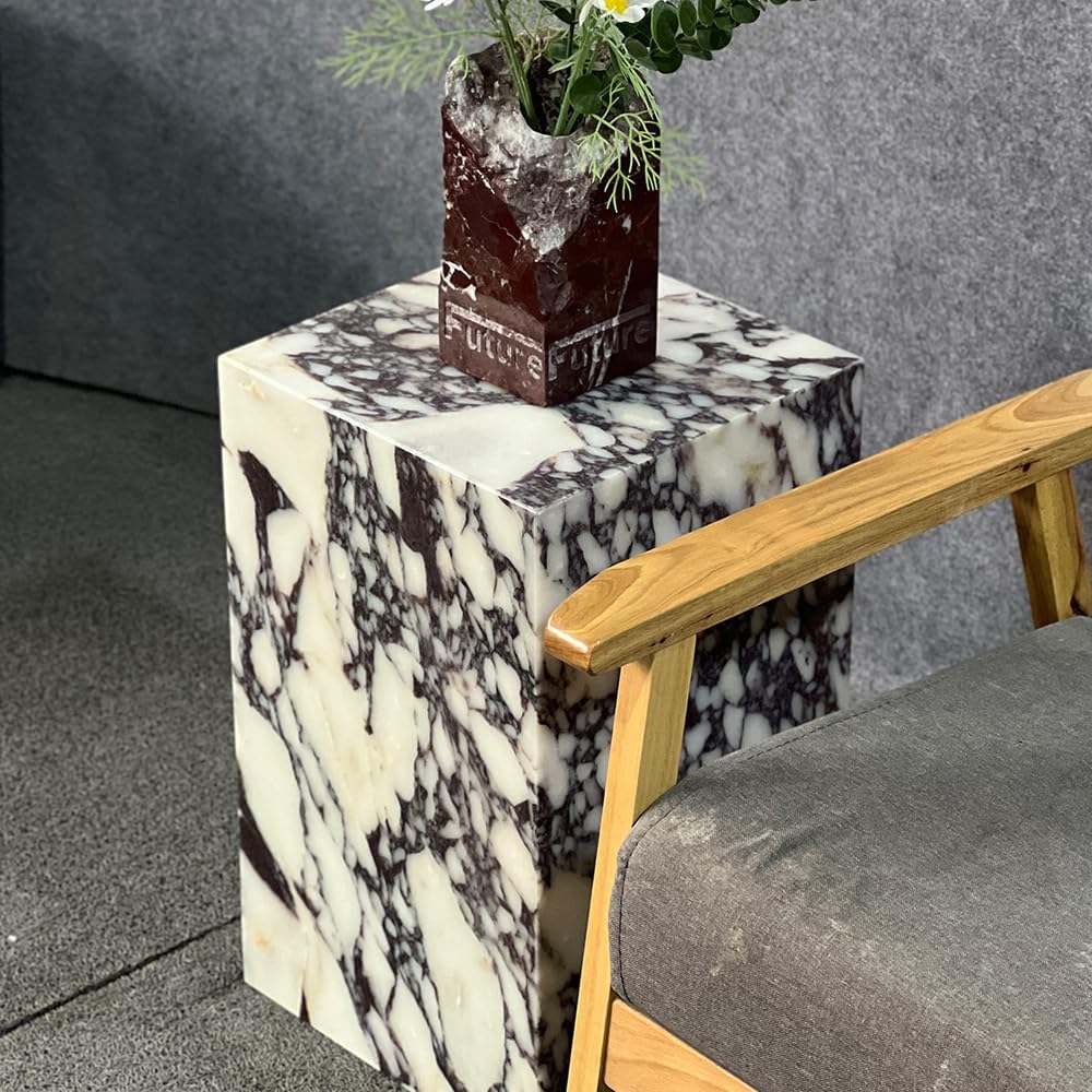 Luxury Calacatta Viola Marble Square Side End Table for Modern Sofa & Bed Living Room Bedroom Zevon