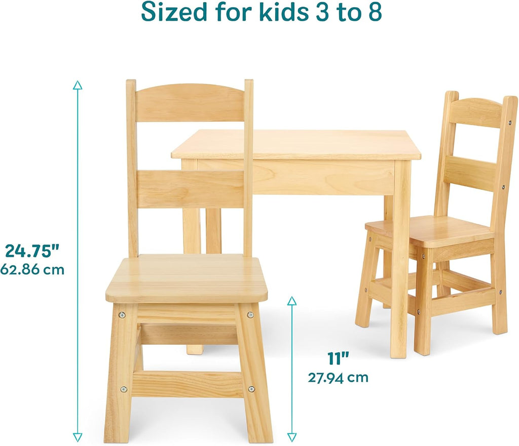 Premium Solid Wood Kids Table and 2 Chairs Set for Toddler Playroom & Montessori Classroom Ages 3+ Zevon