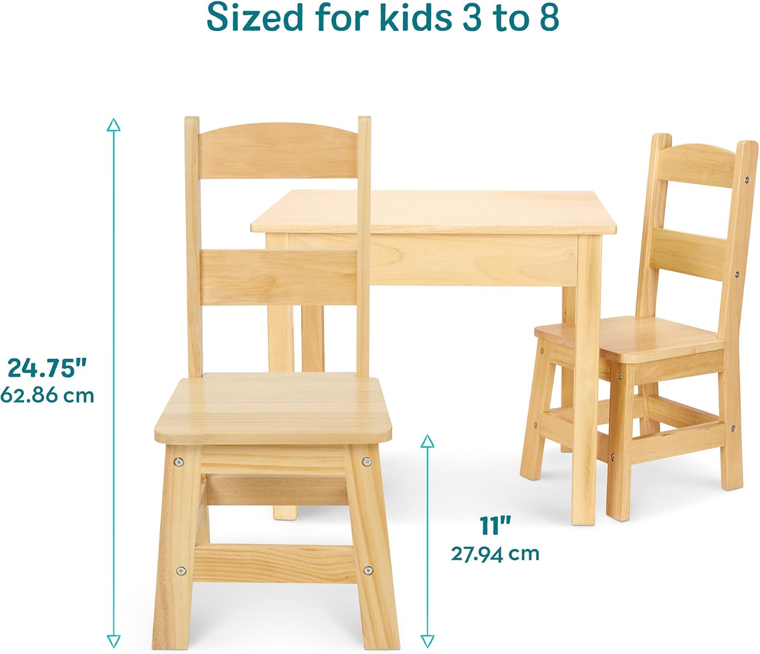 Premium Solid Wood Kids Table and 2 Chairs Set for Toddler Playroom & Montessori Classroom Ages 3+ Zevon