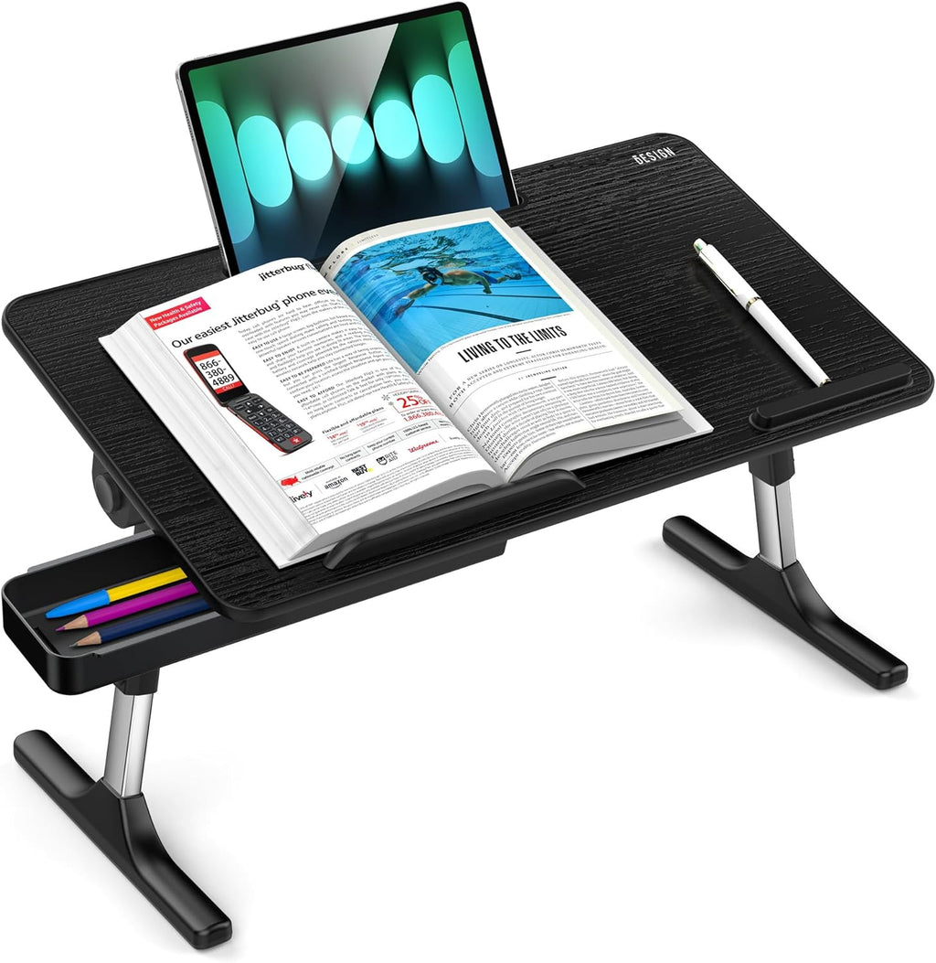 LT05 Adjustable Portable Laptop Lap Desk Foldable Standing Bed Tray for Sofa Reading & Writing Medium Black Zevon
