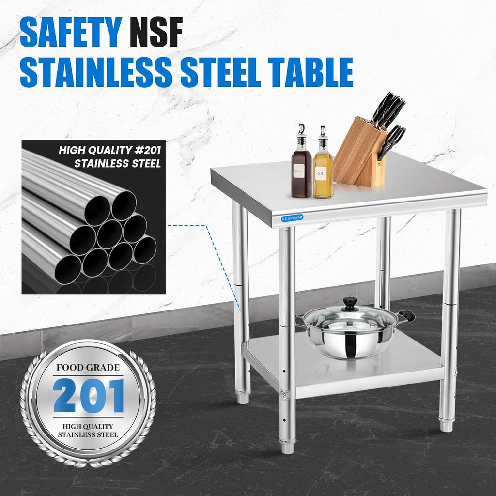 18x24-Inch Stainless Steel Commercial Kitchen Prep & Work Table with Adjustable Undershelf NSF Zevon