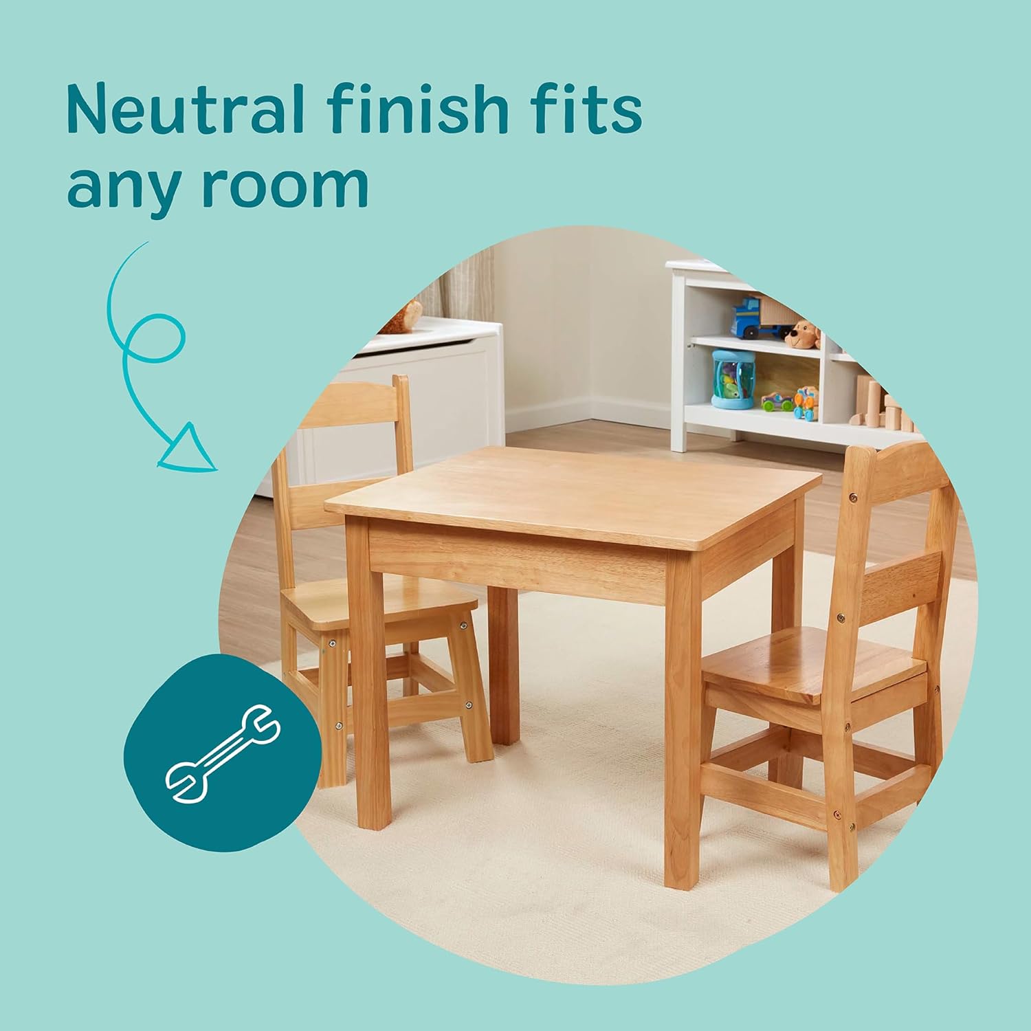Premium Solid Wood Kids Table and 2 Chairs Set for Toddler Playroom & Montessori Classroom Ages 3+ Zevon