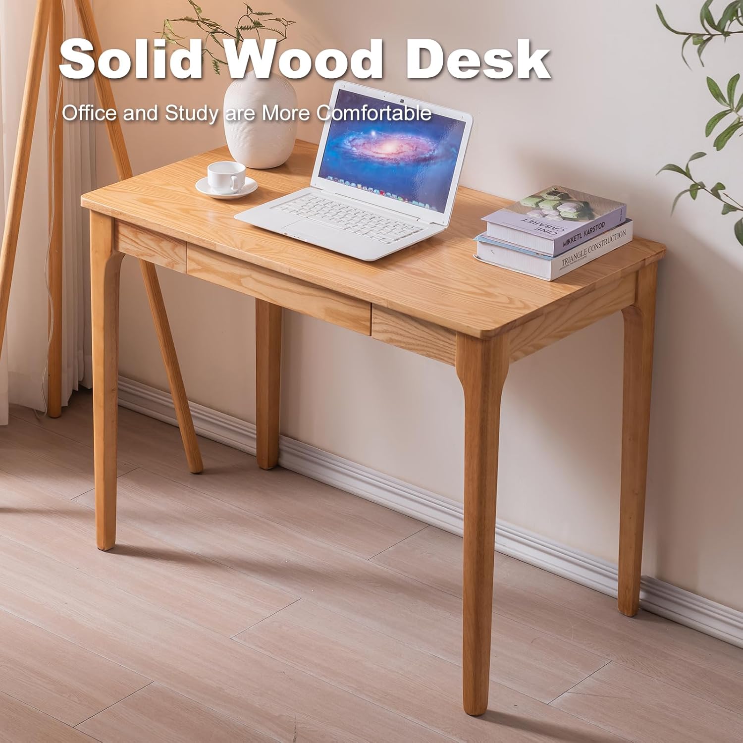Solid Wood Home Office Desk with Drawers for Small Spaces & Gaming Study Bedroom Wood Color 31.5-Inch Zevon
