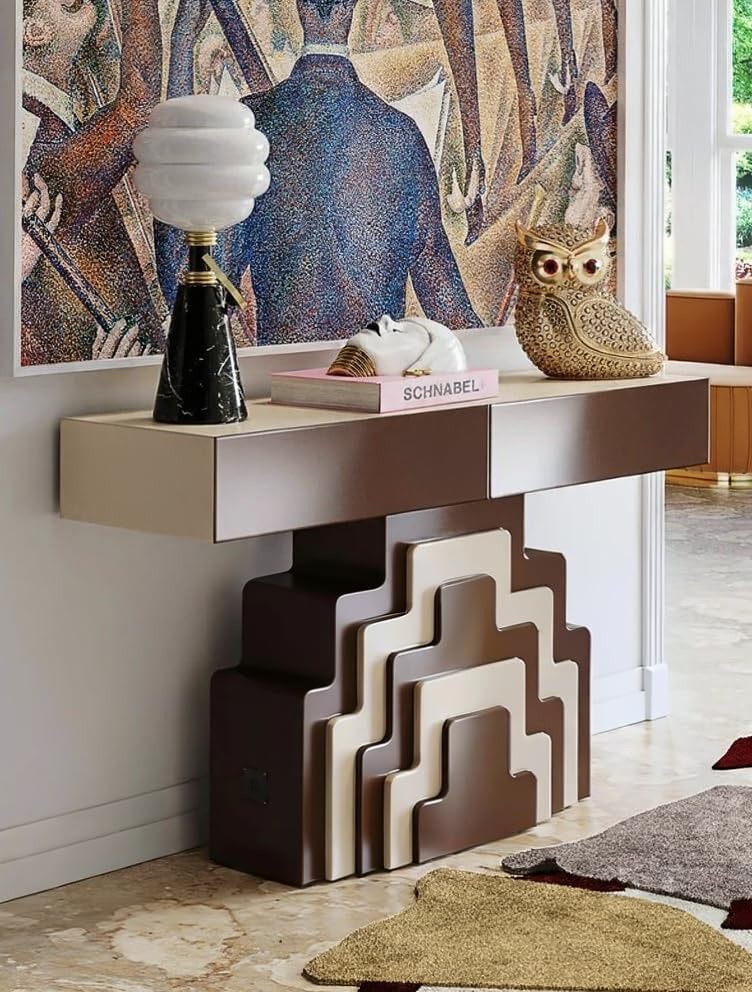 Modern Artistic Vintage-Style Entryway Console Table with Geometric Base for Hallway & Living Room Zevon