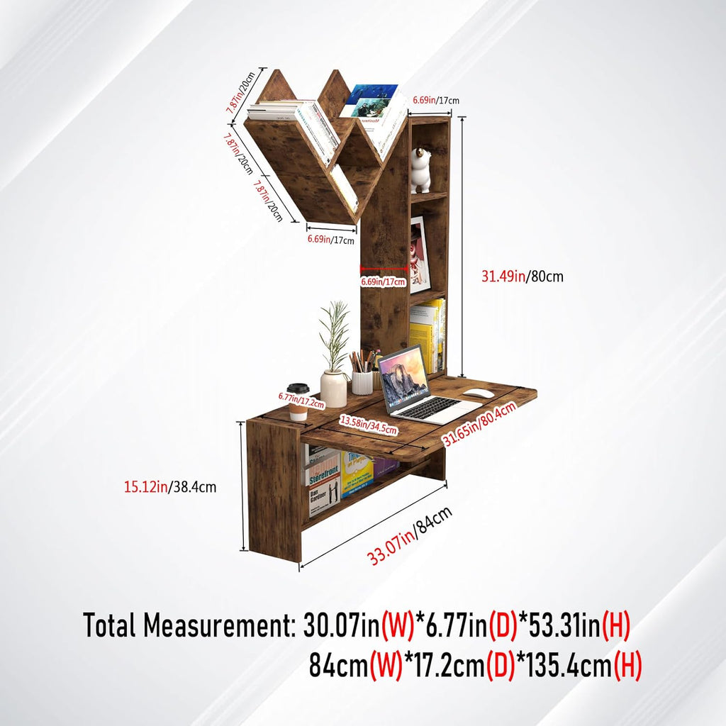 Folding Wall-Mounted Drop-Leaf Table with Moveable Cabinets & Convertible Storage Shelves Multifunctional Space-Saving Workstation Zevon