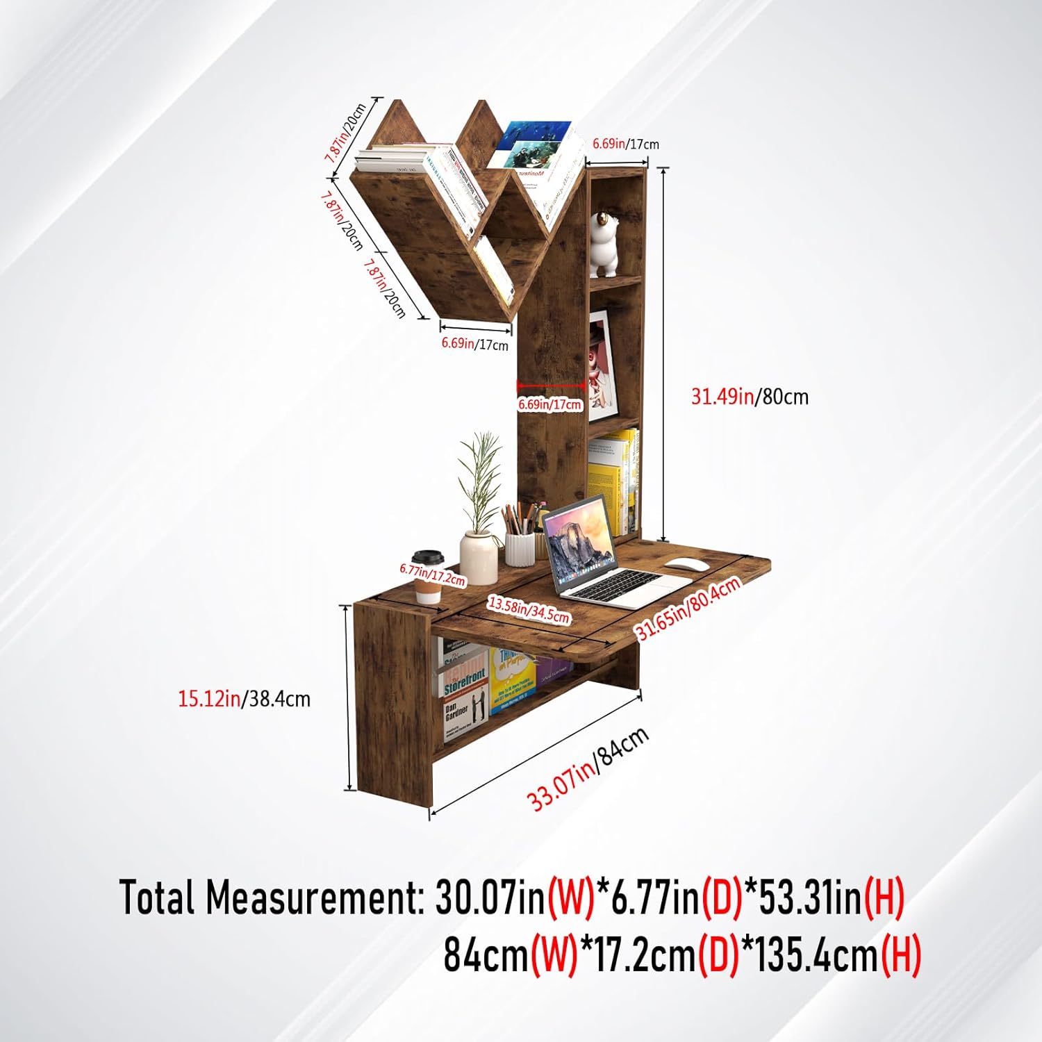 Folding Wall-Mounted Drop-Leaf Table with Moveable Cabinets & Convertible Storage Shelves Multifunctional Space-Saving Workstation Zevon