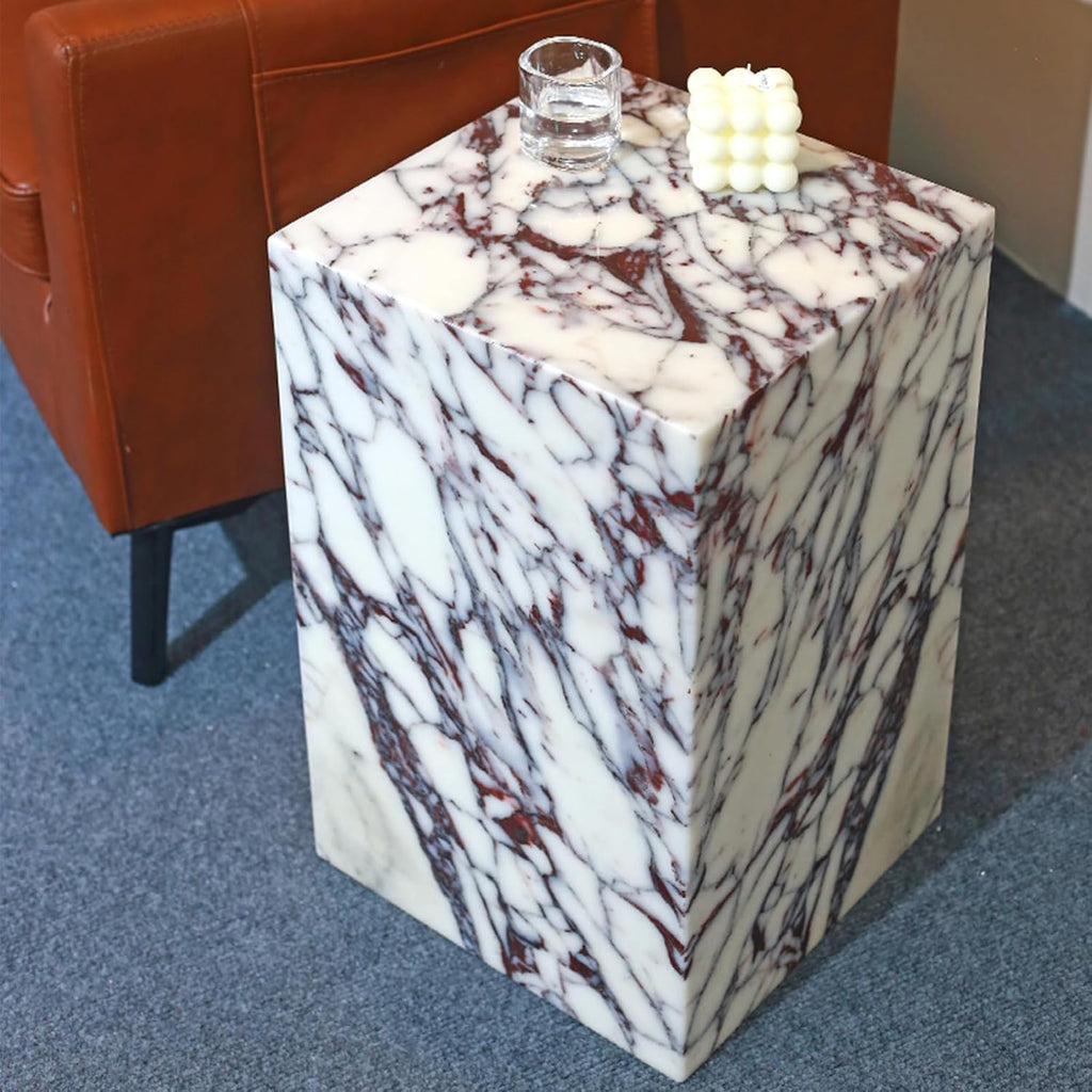 Luxury Calacatta Viola Marble Square Side End Table for Modern Sofa & Bed Living Room Bedroom Zevon
