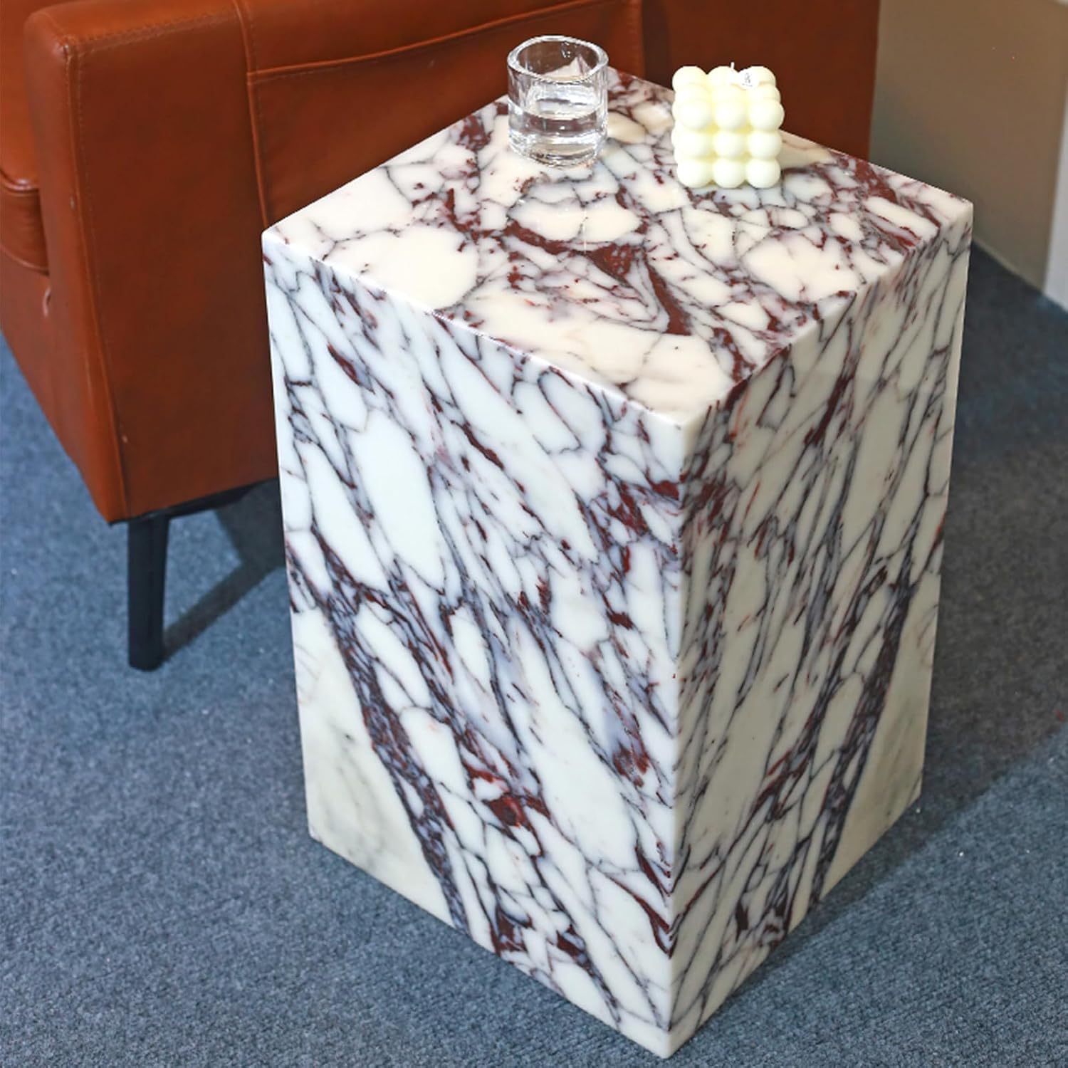 Luxury Calacatta Viola Marble Square Side End Table for Modern Sofa & Bed Living Room Bedroom Zevon