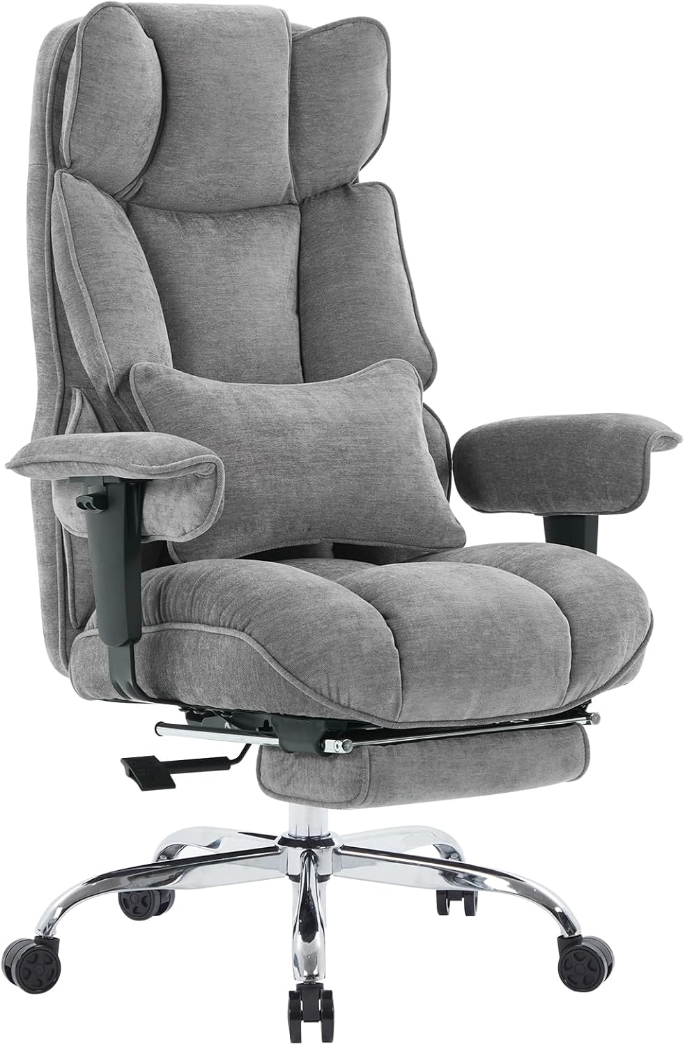 Efomao Executive Fabric Office Chair with Footrest Soft-Cushioned Big & Tall Computer Desk Chair Grey Zevon