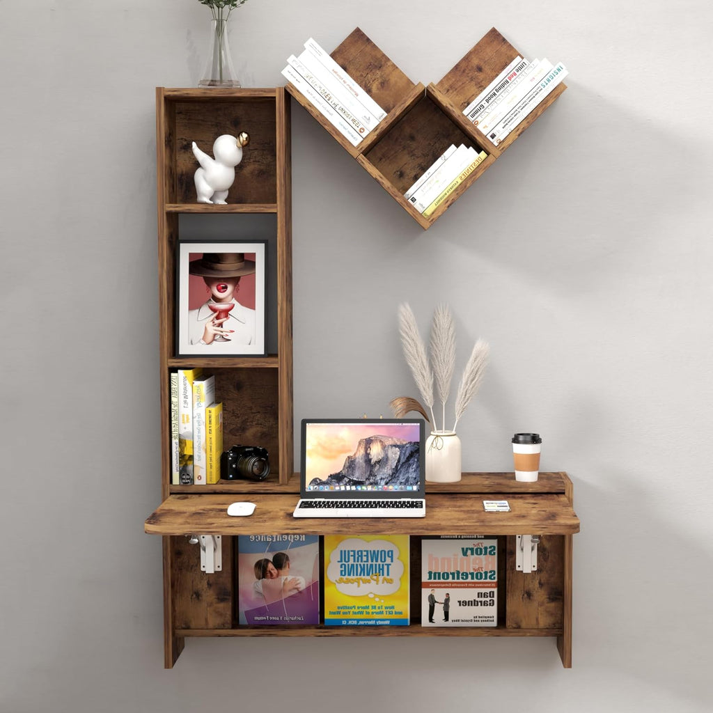 Folding Wall-Mounted Drop-Leaf Table with Moveable Cabinets & Convertible Storage Shelves Multifunctional Space-Saving Workstation Zevon