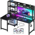 48-Inch L-Shaped Corner Gaming Desk with Shelves, LED Lights, Power Outlets, Reversible Pegboard & Monitor Stand Black Zevon