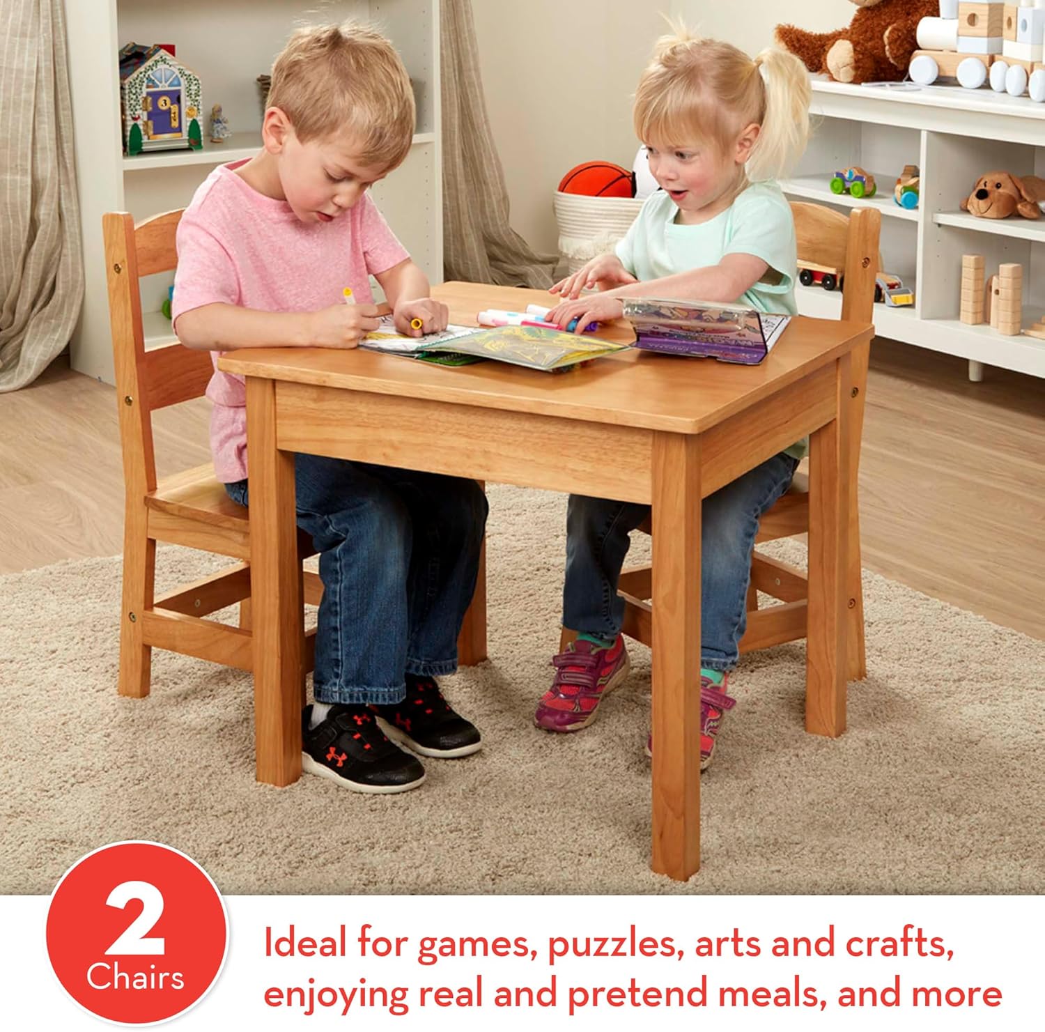 Premium Solid Wood Kids Table and 2 Chairs Set for Toddler Playroom & Montessori Classroom Ages 3+ Zevon