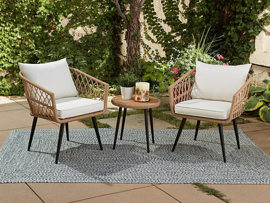 Quality Outdoor Living Hermosa 3-Piece Chat Set Aluminum Frame Tan Wicker & Linen Cushions 65-YZ03HM Zevon